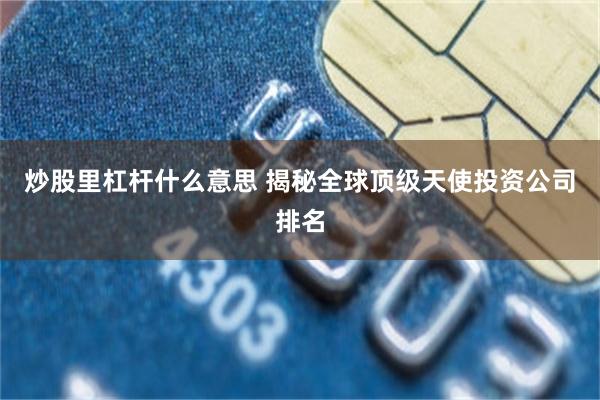 炒股里杠杆什么意思 揭秘全球顶级天使投资公司排名