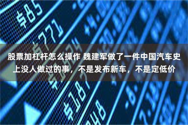 股票加杠杆怎么操作 魏建军做了一件中国汽车史上没人做过的事，不是发布新车，不是定低价
