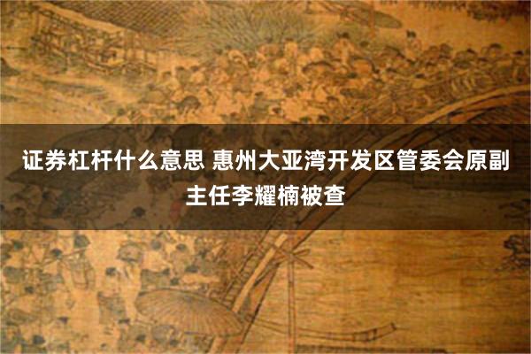 证券杠杆什么意思 惠州大亚湾开发区管委会原副主任李耀楠被查